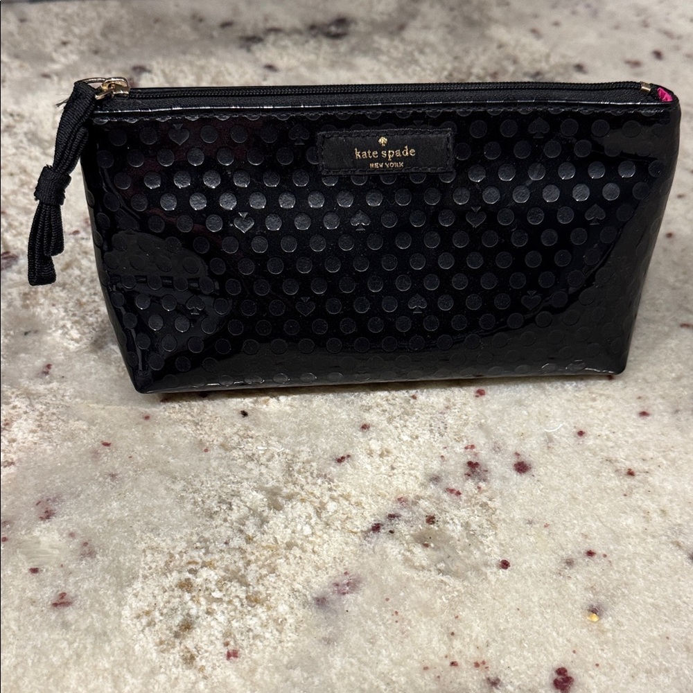 Kate Spade Glossy Black Polka Dot Cosmetic Bag